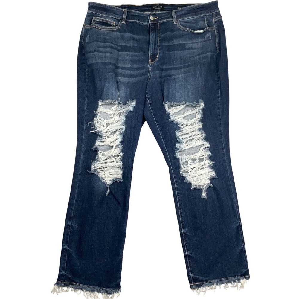 Judy Blue Jeans Women 24W Distressed Destroyed Raw Hem Straight Fit Edgy JB82534